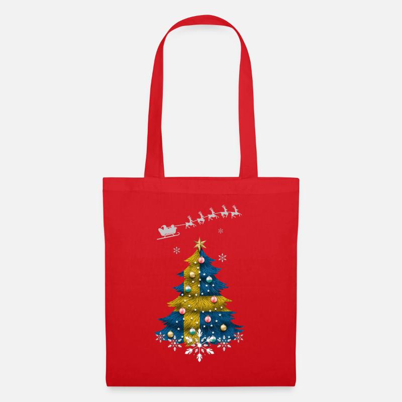 Weihnachtsbaum mit Schweden-Flagge - Stoffbeutel - Rot