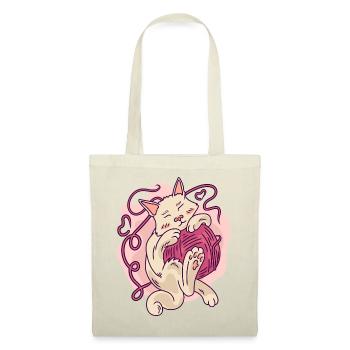 Cute Cozy Cat Hugging Yarn Ball Cartoon - Tote Bag - red - Front