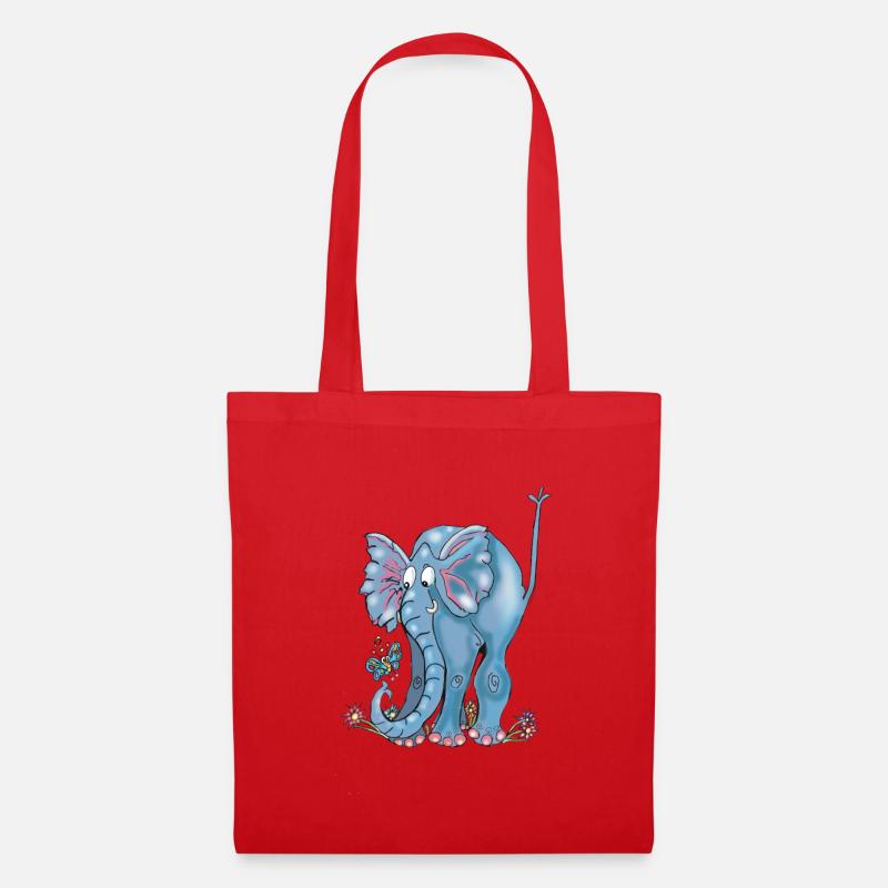 Verspielter blauer Elefant und Schmetterlinge - Stoffbeutel - Rot