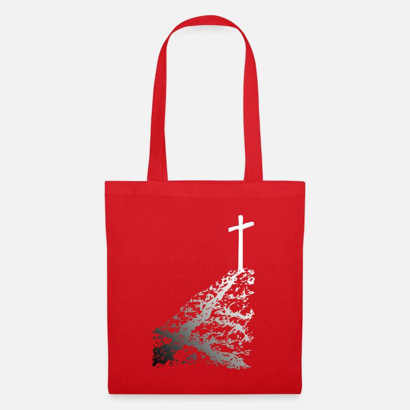 White cross with shadow - Tote Bag - red