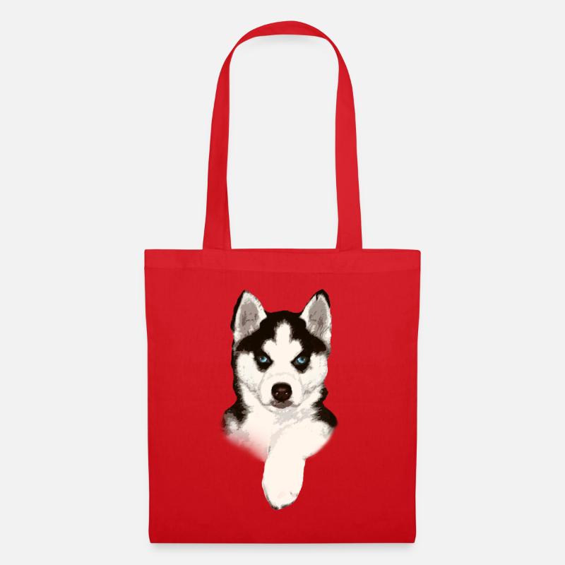 Husky Welpe mit Blauem Blick - Stoffbeutel - Rot