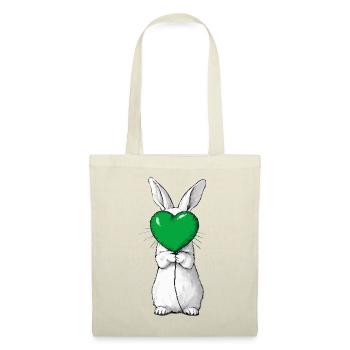 Cute rabbit illustration holding a green heart  - Tote Bag - red - Front
