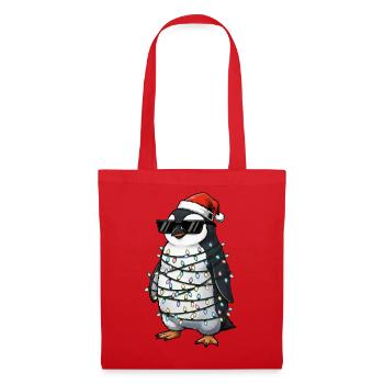 Cute Penguin Christmas with Fairy Lights Cartoon - Tote Bag - red - Front