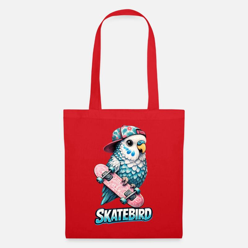 Blauer Skatebird – Coole Papagei-Illustration mit  - Stoffbeutel - Rot