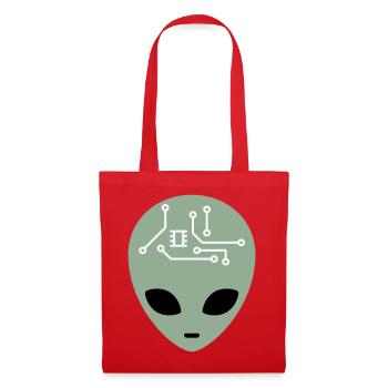 Alien Head mit Schaltkreisen (drei Farben) - Stoffbeutel - Rot - Vorne