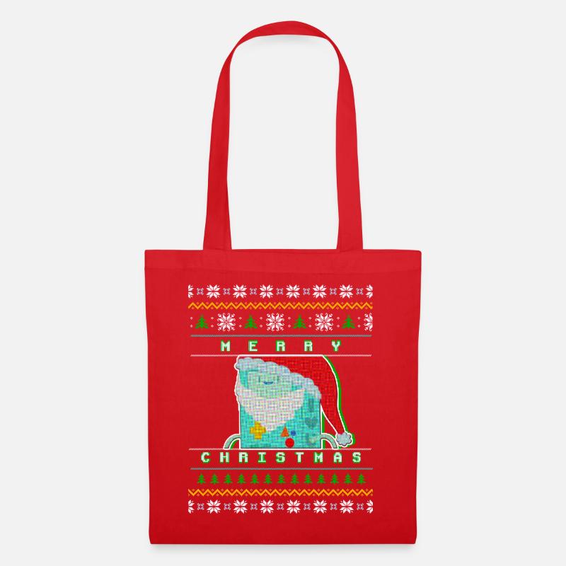 Merry Christmas Pixel Santa "Ugly Xmas Sweater" - Stoffbeutel - Rot