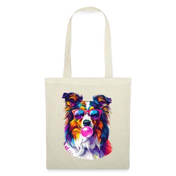 Bunter Sheltie mit Sonnenbrille und Bubblegum - Stoffbeutel - Rot - Vorne