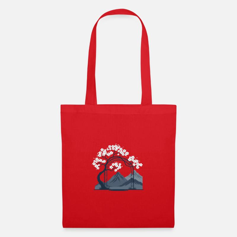 Sakura Bogen über Bergkette - Stoffbeutel - Rot