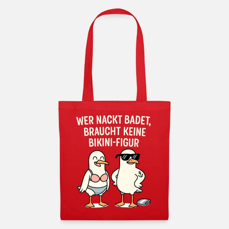 Nackt badet Bikini-Figur Spruch - Stoffbeutel - Rot