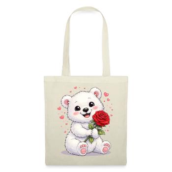 Ours mignon avec une rose – Motif de la Saint-Valentin - Sac en tissu - rouge - Devant