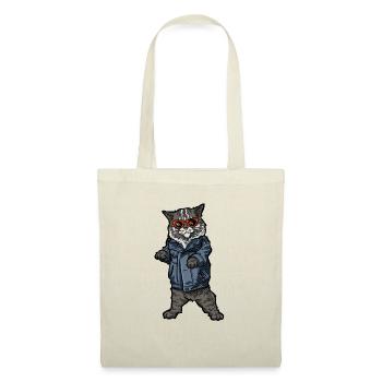 Chat swag en veste jeans - Sac en tissu - rouge - Devant