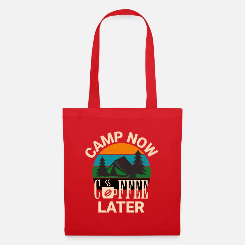 Camp Now Coffee Later Retro Camping Shirt - Stoffbeutel - Rot