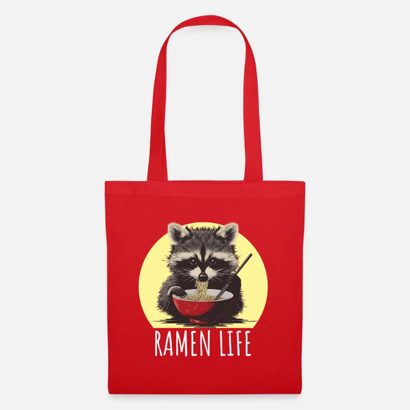 Waschbär mit Nudeln Ramen kawaii  - Stoffbeutel - Rot