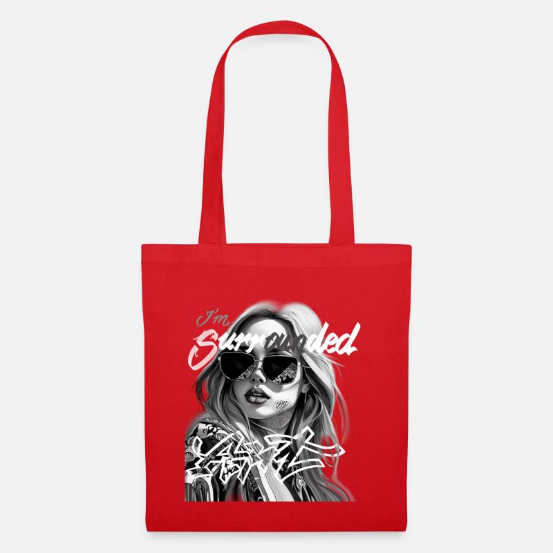 Me Surrounded by Graffiti Black and White - Tote Bag - red