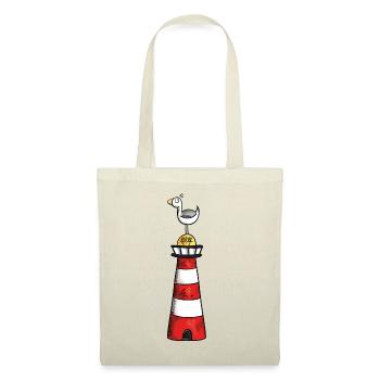 Möwe auf dem Leuchtturm - Nordsee - Geschenk - Stoffbeutel - Rot - Vorne