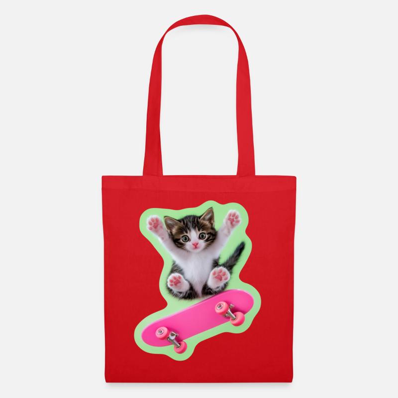 Skater Kitty mit pinken Skateboard - Stoffbeutel - Rot