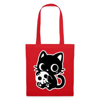 Cute Scary Cat with Skull | Kawaii Spooky Mot - Tote Bag - red - Front