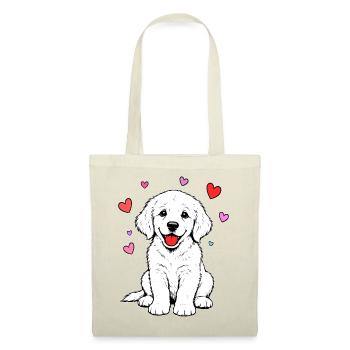 Golden_Retriever_Welpen_sitzend_Herz_weiss - Stoffbeutel - Rot - Vorne