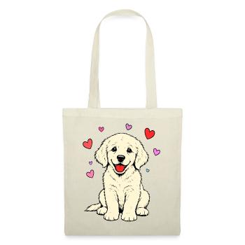 Golden_Retriever_Welpen_sitzend_Herz_beige - Stoffbeutel - Rot - Vorne
