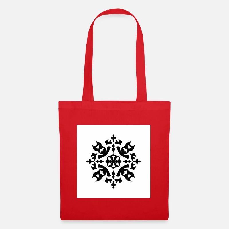 Intricate Black Snowflake Pattern - Tote Bag - red