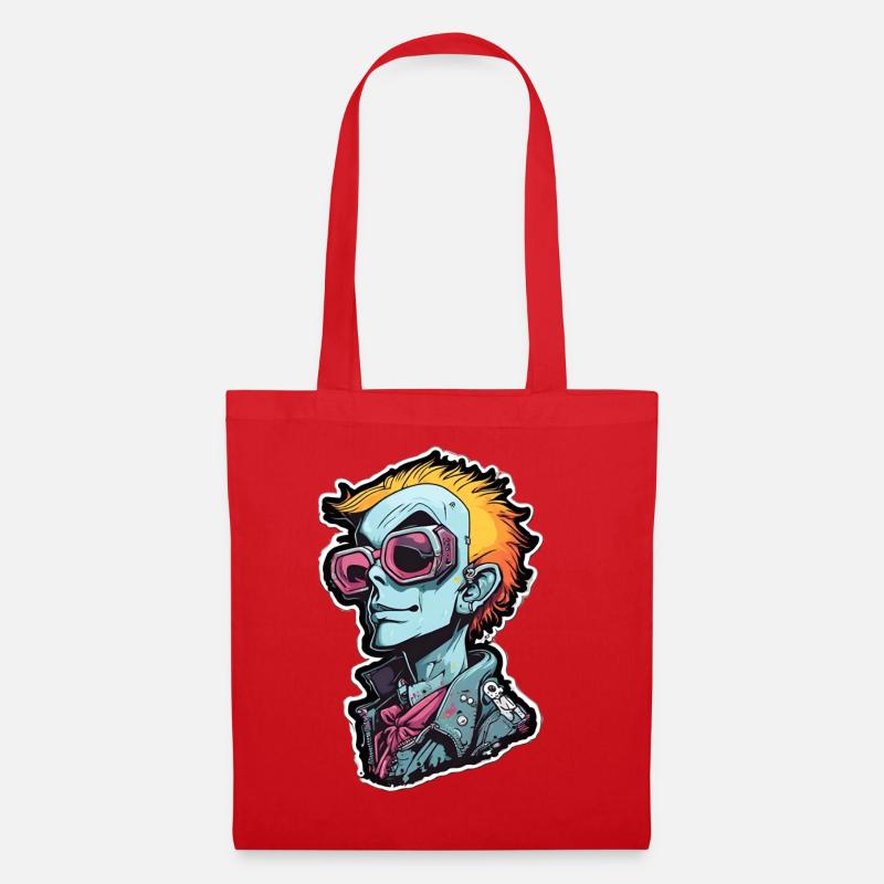 Blauer Punk mit Neon Goggles - Stoffbeutel - Rot