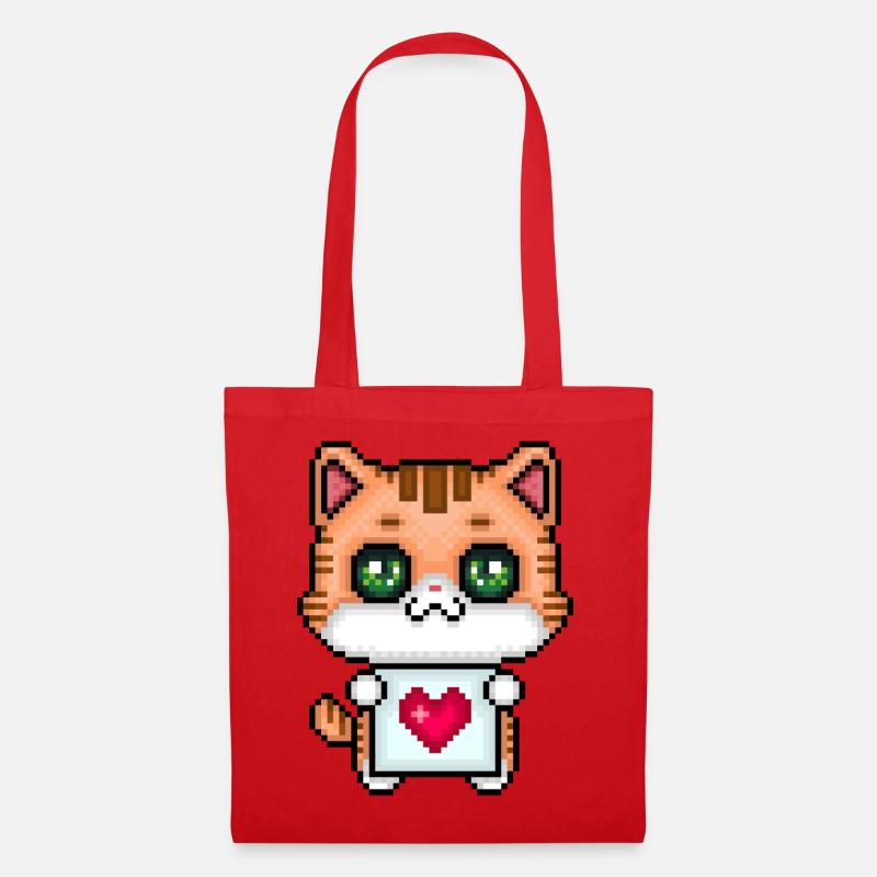 Pixel Loving Kitten - Tote Bag - red