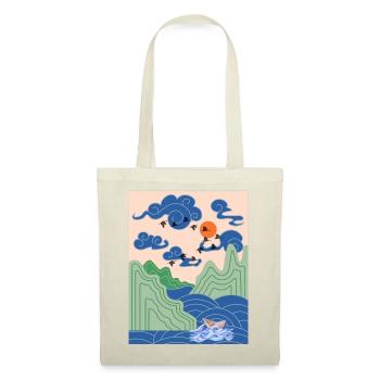 Korean Art Design with Cranes & Origami Boat - Tote Bag - red - Front