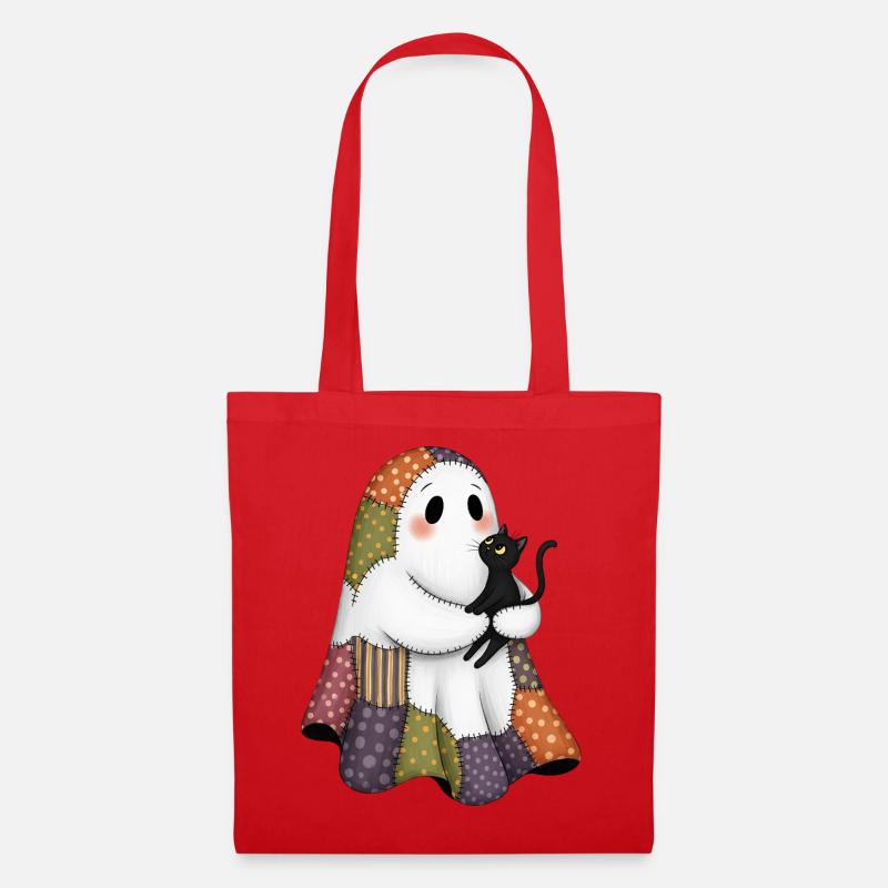 Patchwork Ghost with Black Cat - Tote Bag - red