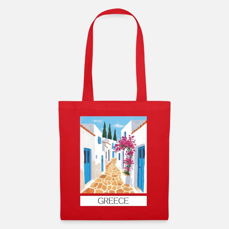 Greek Road Path Blue & White - Tote Bag - red