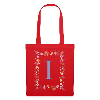 Florale Initial "I" Blumenmonogramm - Stoffbeutel - Rot - Vorne