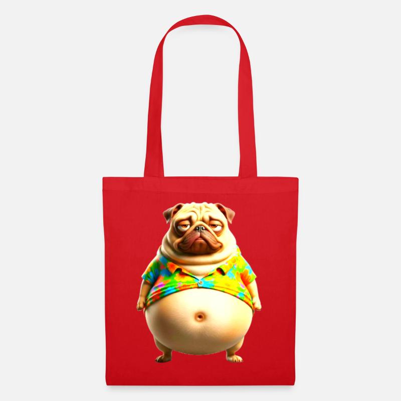 Batik-Pug Sommer-T-Shirt - Stoffbeutel - Rot