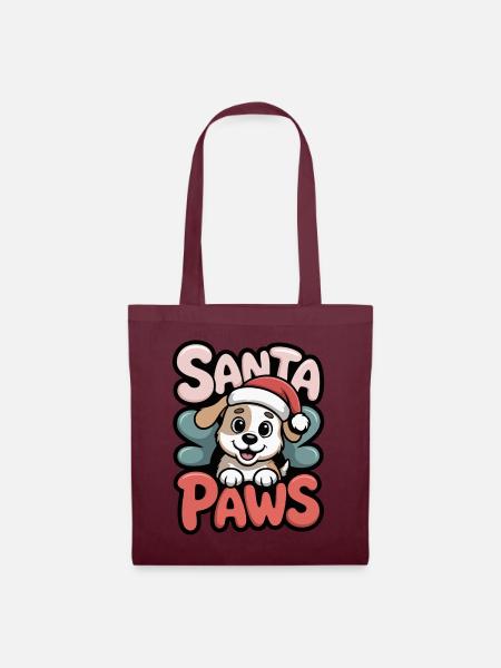 Santa Paws – Niedlicher Weihnachtshund, Geschenk - Stoffbeutel - Burgunderrot