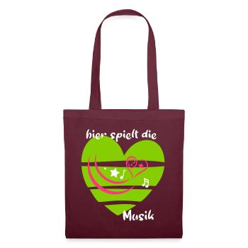 Musik, Herz, Noten - Stoffbeutel - Burgunderrot - Vorne