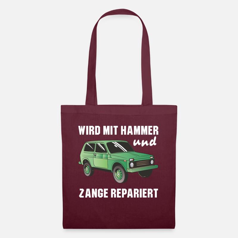 Wird mit hammer und zange repariert Lada Niva - Stoffbeutel - Burgunderrot