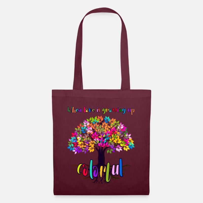 Colorful,bunt, Lebensbaum, Geschenk, farbenfroh - Stoffbeutel - Burgunderrot
