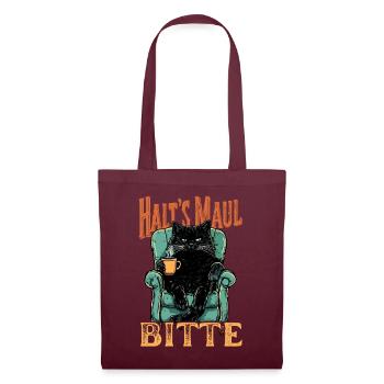 Halt’s Maul Bitte – Coole Vintage Katze mit Spruch - Stoffbeutel - Burgunderrot - Vorne