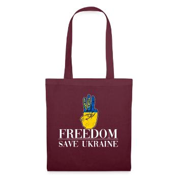 Freedom save Ukraine Flagge Landesfarben Faust - Stoffbeutel - Burgunderrot - Vorne