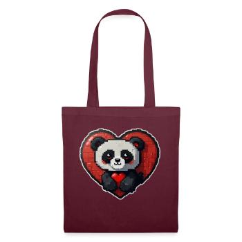 Pixel-Panda mit großem Herz - Stoffbeutel - Burgunderrot - Vorne