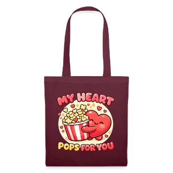 Süße Popcorn Herzen Valentinstag - Stoffbeutel - Burgunderrot - Vorne