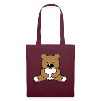 Cute kawaii teddy bear holding red heart showing love - Tote Bag - burgundy - Front