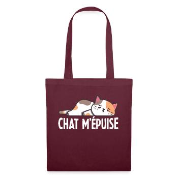 Chat m'épuise Cadeau Humour Femme Homme - Sac en tissu - bordeaux - Devant