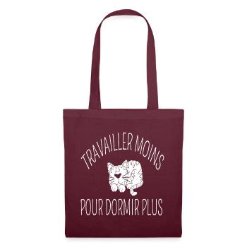 Travailler moins dormir humour jeu de mots cadeau - Sac en tissu - bordeaux - Devant