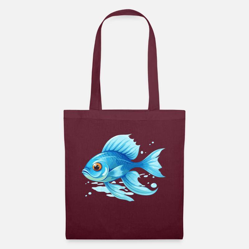 blauer Fisch - Stoffbeutel - Burgunderrot