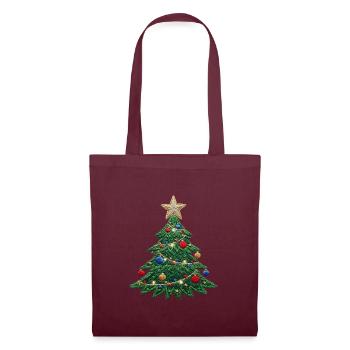 Bestickter Weihnachtsbaum – Weihnachtsdesign (gedruckt) - Stoffbeutel - Burgunderrot - Vorne