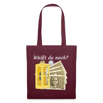 Weißt du noch? Handzeichnung Geld, Nostalgie  - Stoffbeutel - Burgunderrot - Vorne