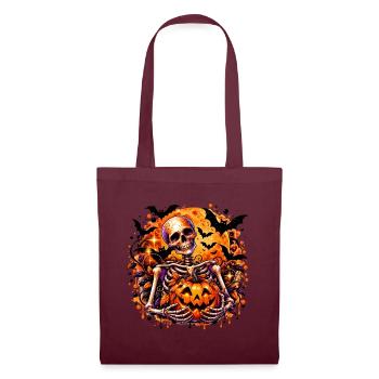 Skelett mit Pumpkin Halloween-Motiv - Stoffbeutel - Burgunderrot - Vorne