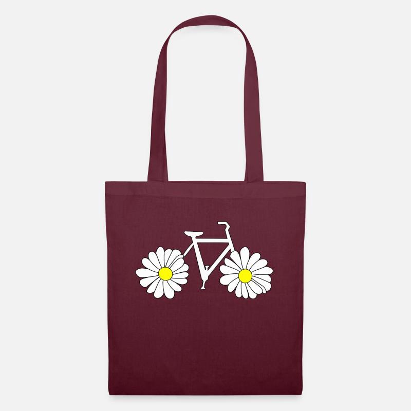 Fahrrad mit Blumen anstatt Räder Gänseblümchen - Stoffbeutel - Burgunderrot