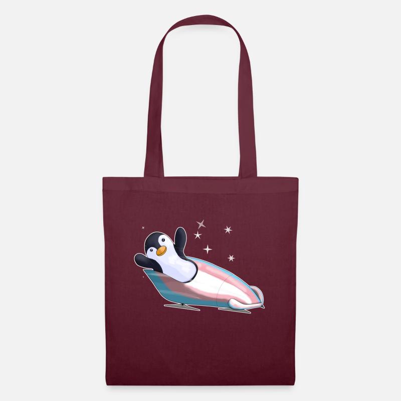 Pinguin im Bob-Trans-Pride - Stoffbeutel - Burgunderrot