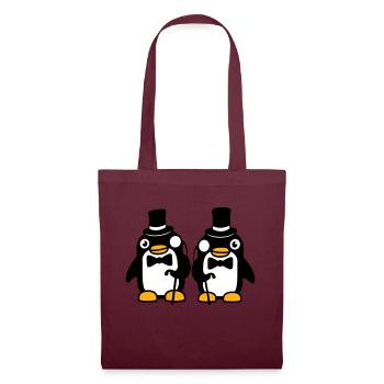 2 Pinguin Gentlemen Sir Herr Zylinder Hut Monokel - Stoffbeutel - Burgunderrot - Vorne