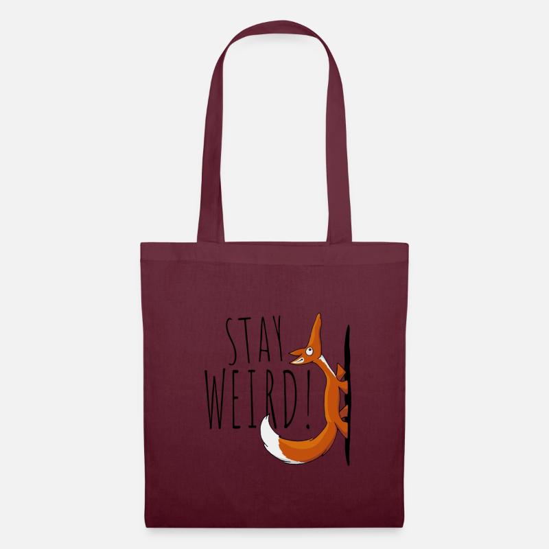 Restez bizarre! Bizarre étrange renard confiant - Sac en tissu - bordeaux